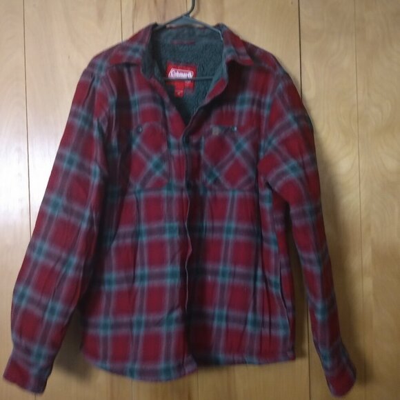 COLEMAN MEN'S MEDIUM PLAID SHERPA LINED BUTTON UP FLANNEL JACKET W/POCKETS - Picture 1 of 4